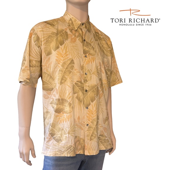 Tori Richard Cotton Lawn Hawaiian Tiki Shirt Leaf Print Made in Hawaii NWOT - Picture 1 of 13